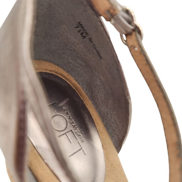 Ann Taylor LOFT Bronze Wedge Sandals - Size 7.5 - Strappy Espadrille High Heel - Picture 6 of 6